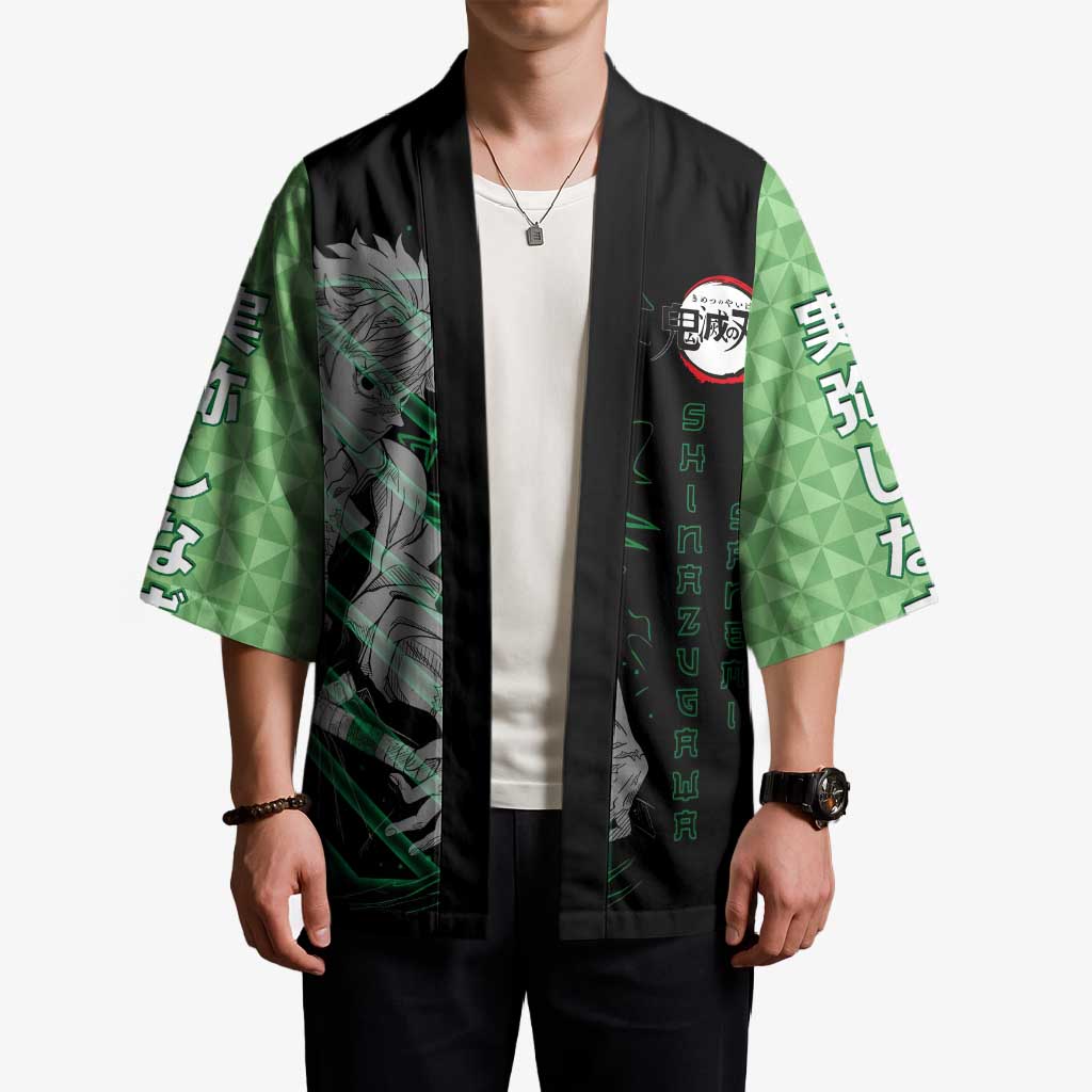 Shinazugawa Sanemi Demon Slayer Kimono with Green and Black Grid Style Design - The Mazicc