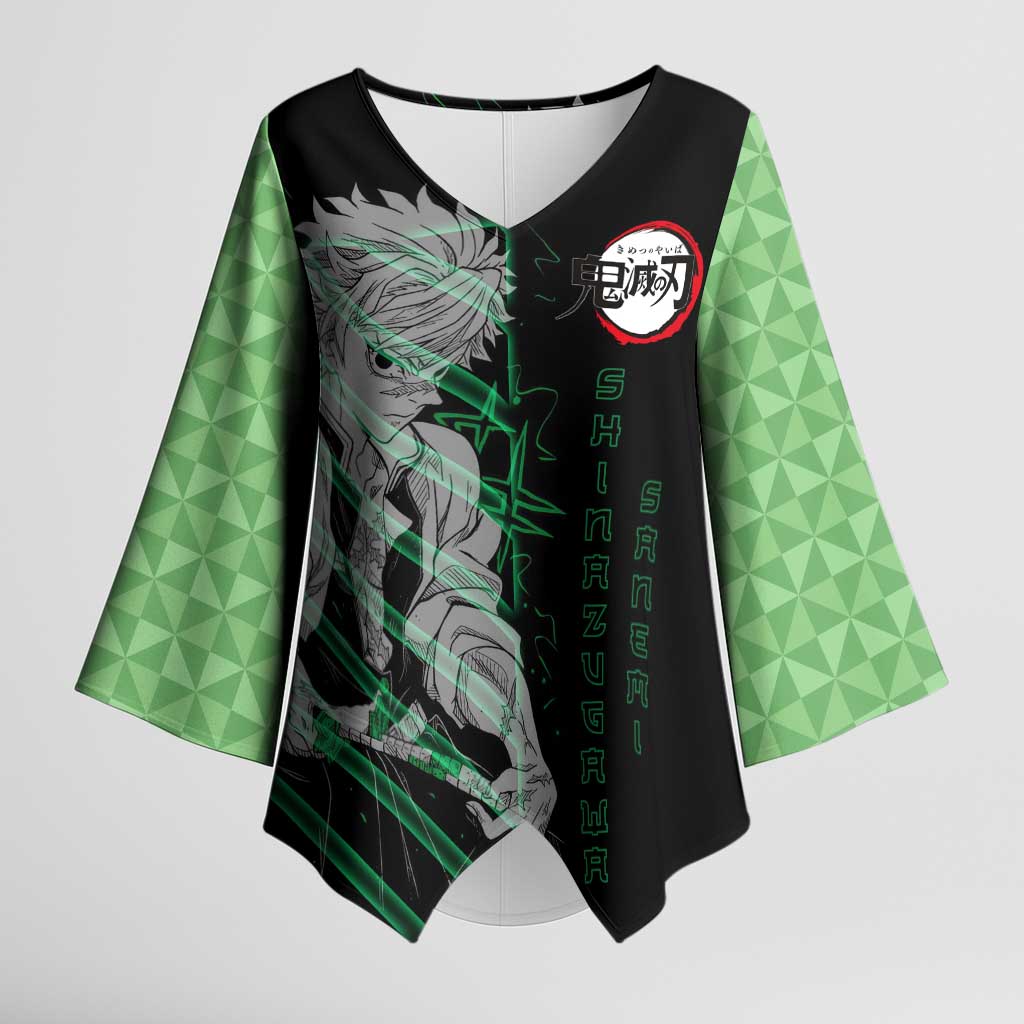 Shinazugawa Sanemi Demon Slayer Kimono Sleeve Blouse with Green and Black Grid Style Design - The Mazicc