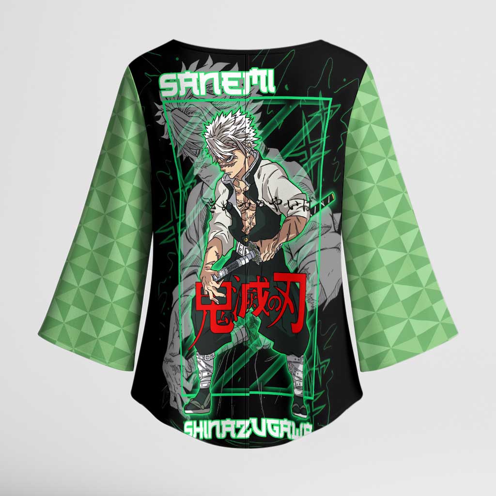 Shinazugawa Sanemi Demon Slayer Kimono Sleeve Blouse with Green and Black Grid Style Design - The Mazicc