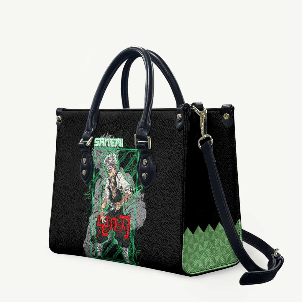 Shinazugawa Sanemi Demon Slayer Leather Bag with Green and Black Grid Style Design - The Mazicc