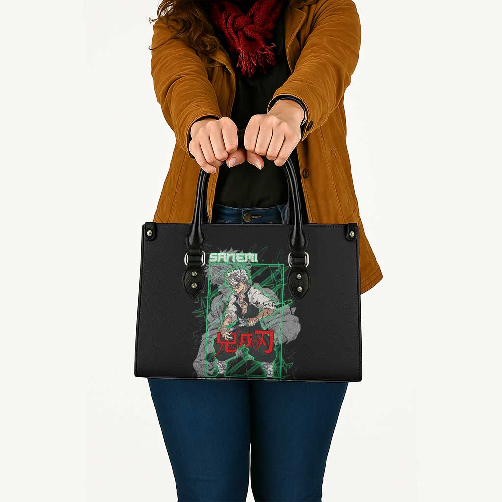 Shinazugawa Sanemi Demon Slayer Leather Bag with Green and Black Grid Style Design - The Mazicc