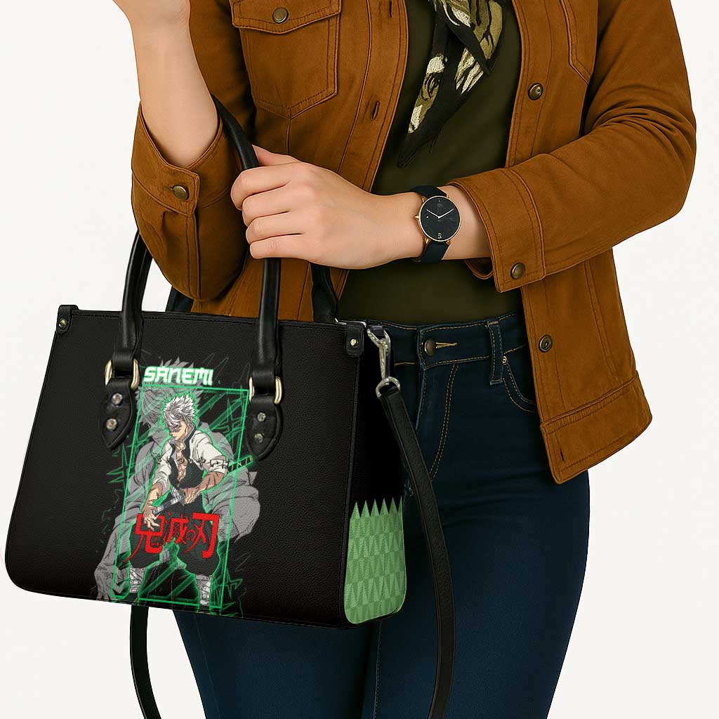 Shinazugawa Sanemi Demon Slayer Leather Bag with Green and Black Grid Style Design - The Mazicc