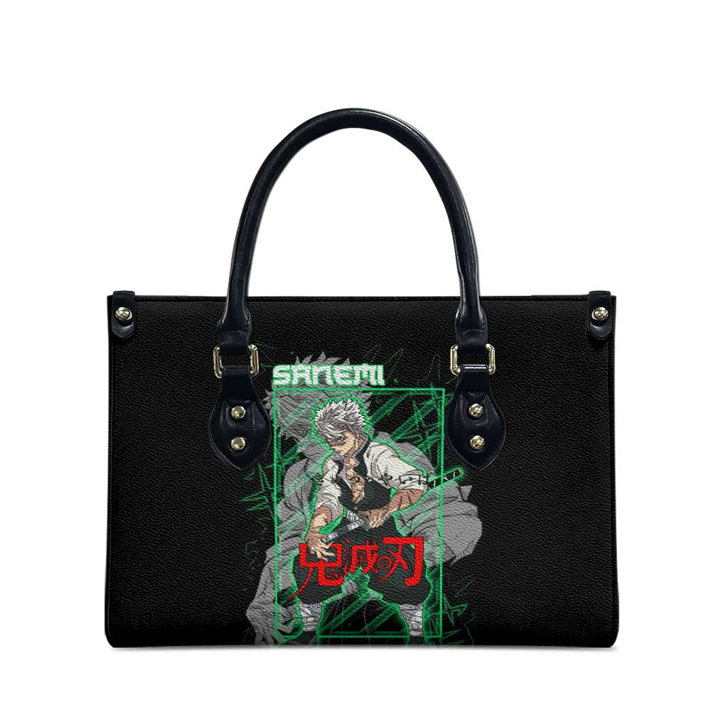 Shinazugawa Sanemi Demon Slayer Leather Bag with Green and Black Grid Style Design - The Mazicc