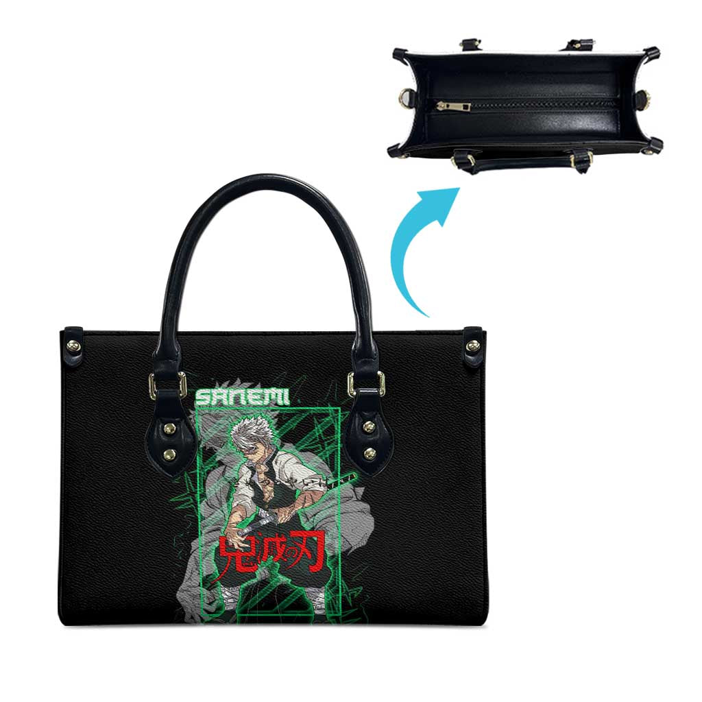 Shinazugawa Sanemi Demon Slayer Leather Bag with Green and Black Grid Style Design - The Mazicc