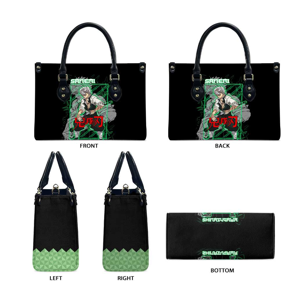 Shinazugawa Sanemi Demon Slayer Leather Bag with Green and Black Grid Style Design - The Mazicc