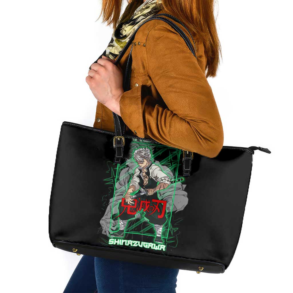Shinazugawa Sanemi Demon Slayer Leather Tote Bag with Green and Black Grid Style Design - The Mazicc