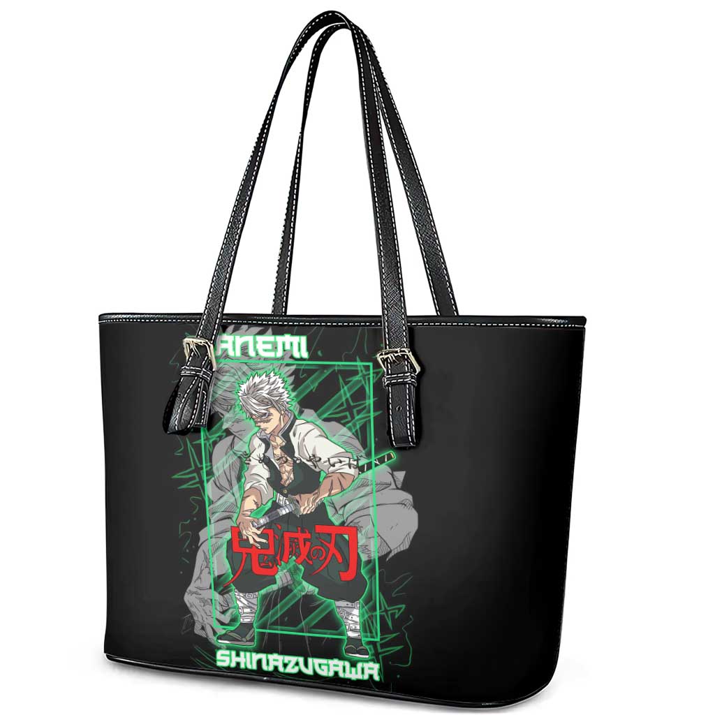 Shinazugawa Sanemi Demon Slayer Leather Tote Bag with Green and Black Grid Style Design - The Mazicc