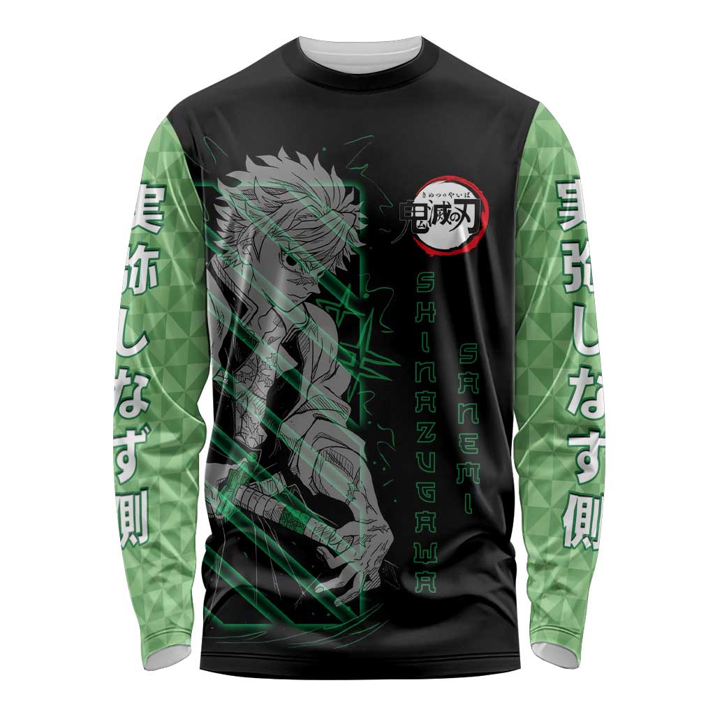 Shinazugawa Sanemi Demon Slayer Long Sleeve Shirt with Green and Black Grid Style Design - The Mazicc