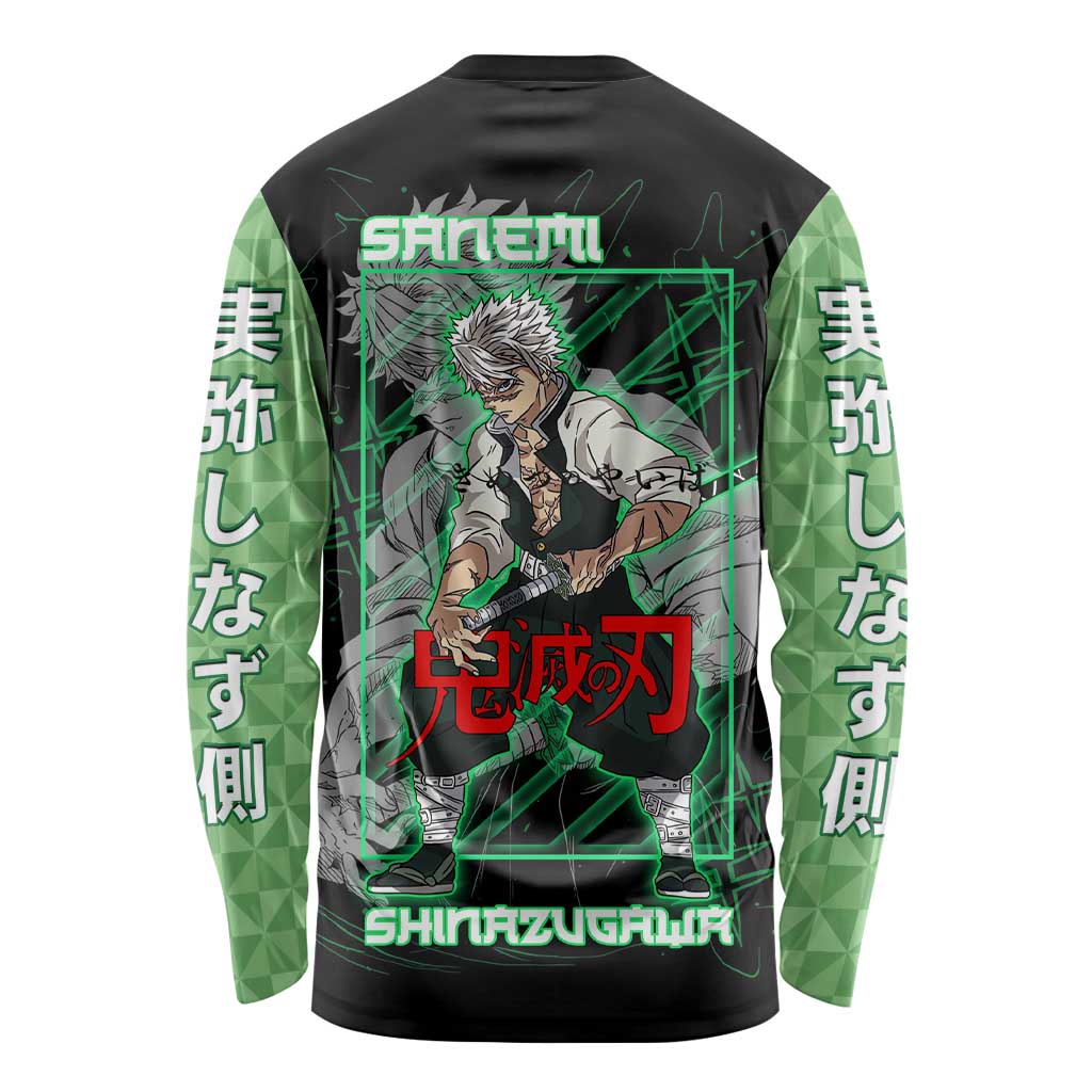 Shinazugawa Sanemi Demon Slayer Long Sleeve Shirt with Green and Black Grid Style Design - The Mazicc
