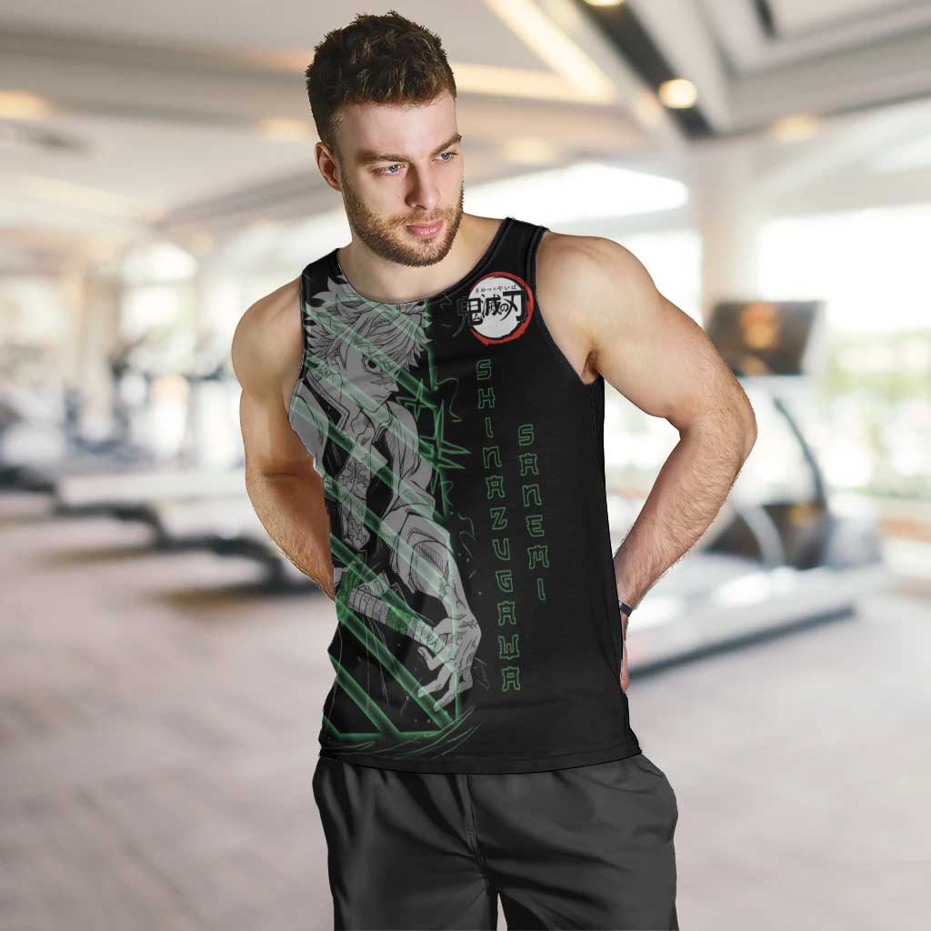 Shinazugawa Sanemi Demon Slayer Men Tank Top with Green and Black Grid Style Design - The Mazicc