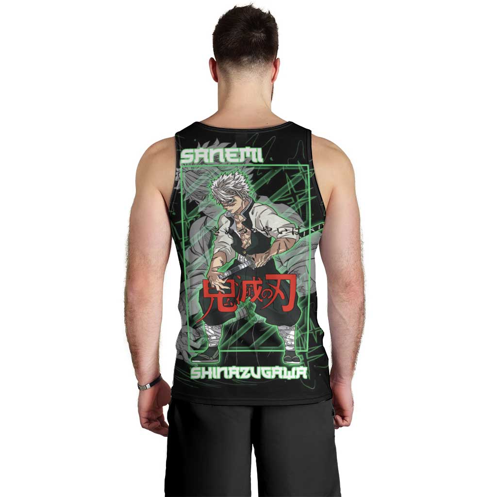 Shinazugawa Sanemi Demon Slayer Men Tank Top with Green and Black Grid Style Design - The Mazicc