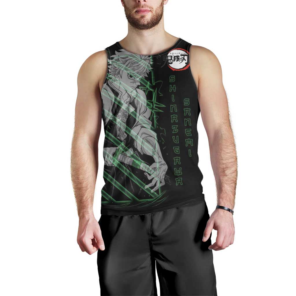 Shinazugawa Sanemi Demon Slayer Men Tank Top with Green and Black Grid Style Design - The Mazicc