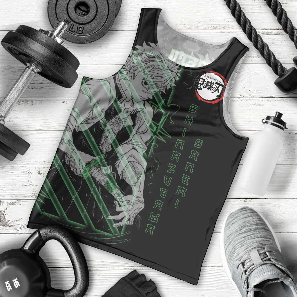 Shinazugawa Sanemi Demon Slayer Men Tank Top with Green and Black Grid Style Design - The Mazicc