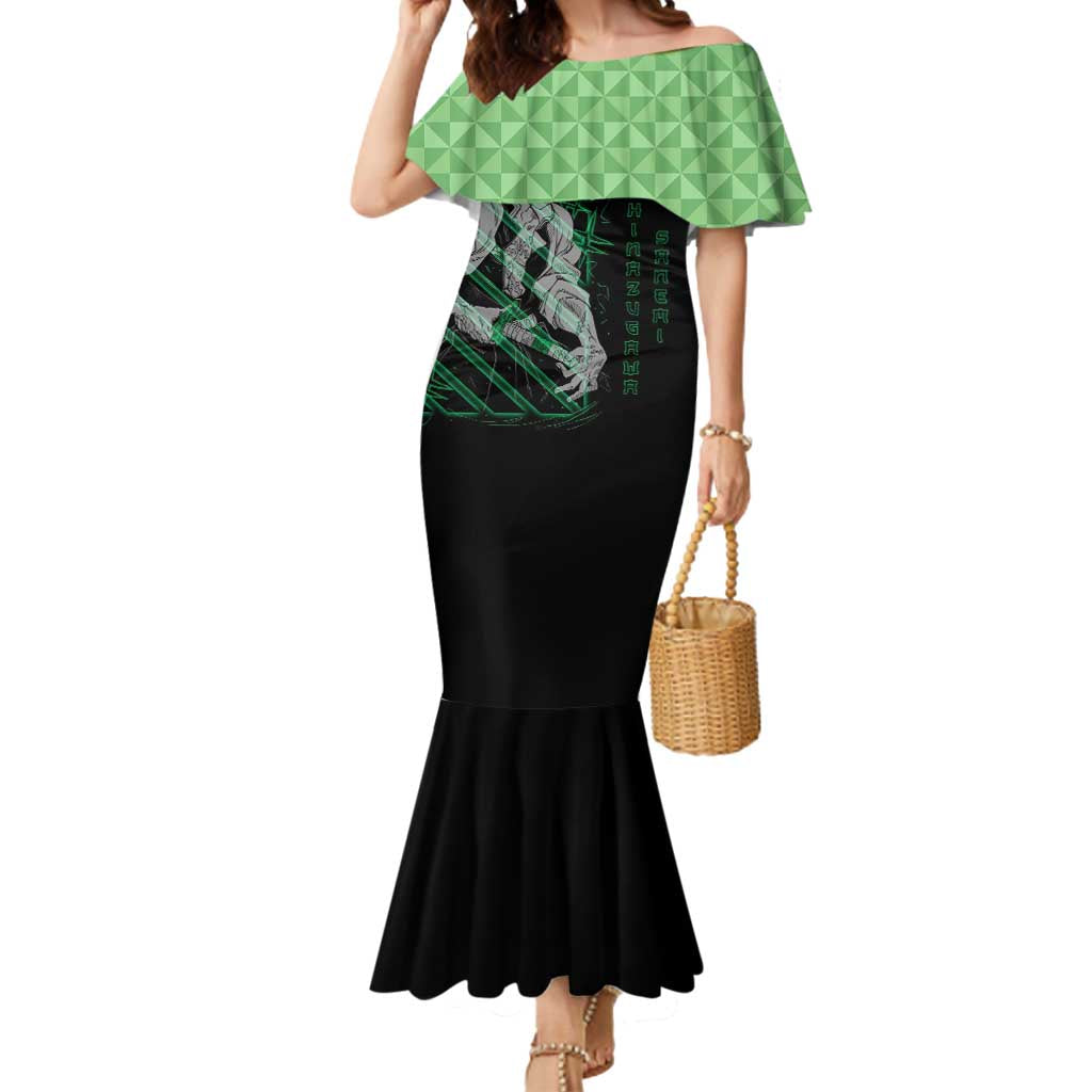 Shinazugawa Sanemi Demon Slayer Mermaid Dress with Green and Black Grid Style Design - The Mazicc
