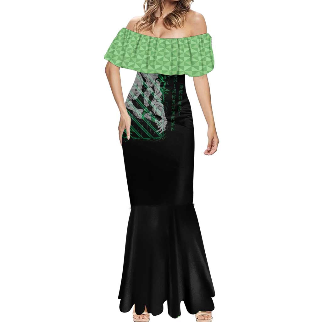 Shinazugawa Sanemi Demon Slayer Mermaid Dress with Green and Black Grid Style Design - The Mazicc