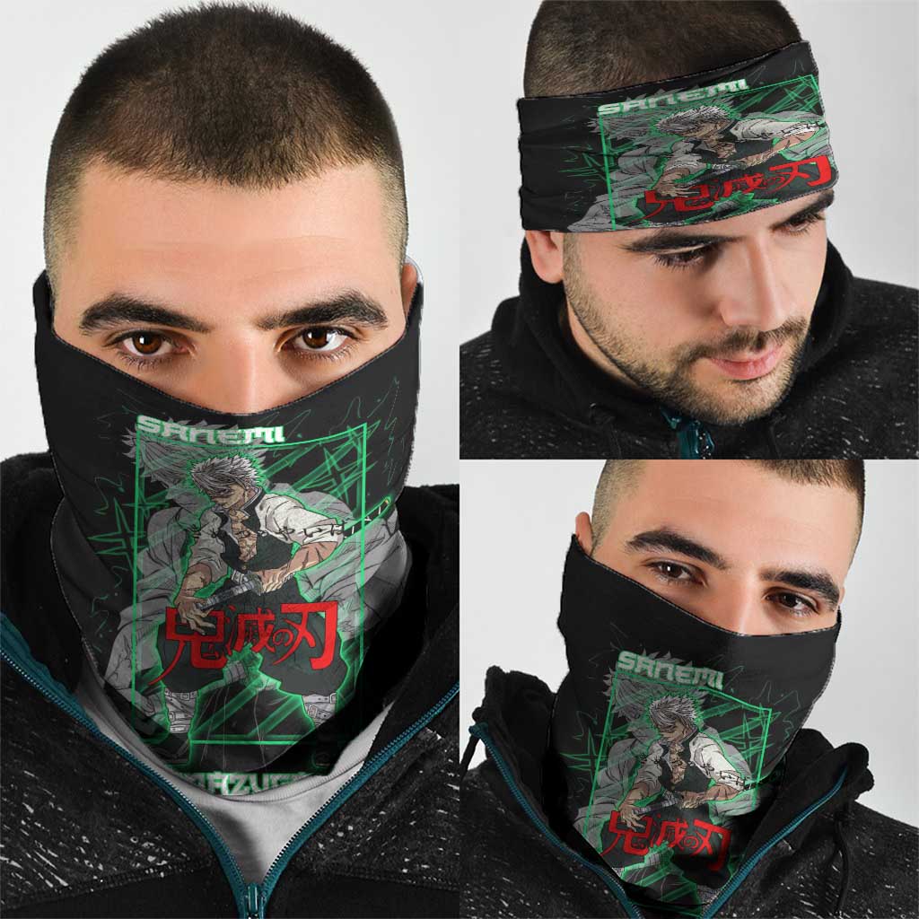 Shinazugawa Sanemi Demon Slayer Neck Gaiter with Green and Black Grid Style Design - The Mazicc