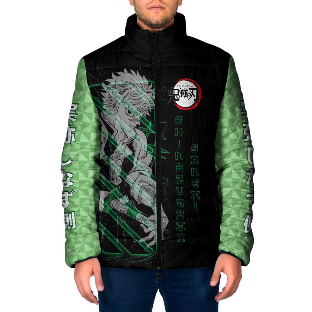Shinazugawa Sanemi Demon Slayer Padded Jacket with Green and Black Grid Style Design - The Mazicc