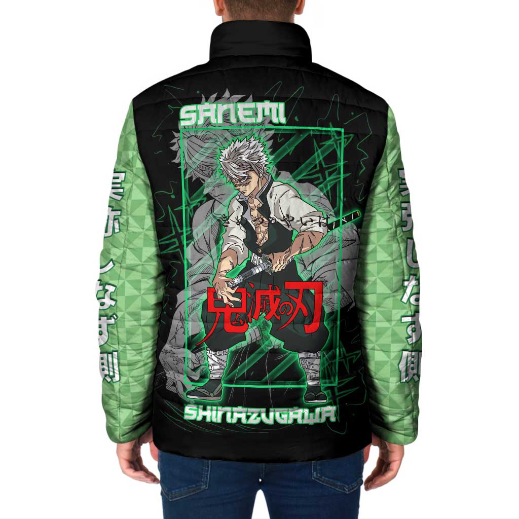 Shinazugawa Sanemi Demon Slayer Padded Jacket with Green and Black Grid Style Design - The Mazicc