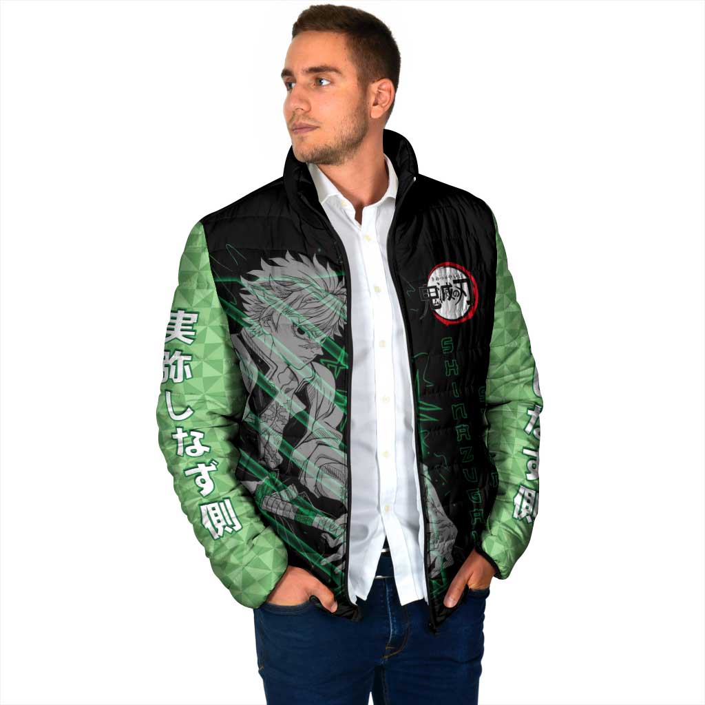 Shinazugawa Sanemi Demon Slayer Padded Jacket with Green and Black Grid Style Design - The Mazicc