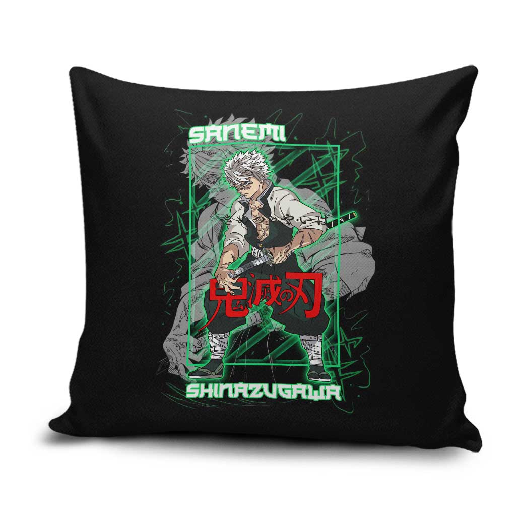 Shinazugawa Sanemi Demon Slayer Pillow Cover with Green and Black Grid Style Design - The Mazicc
