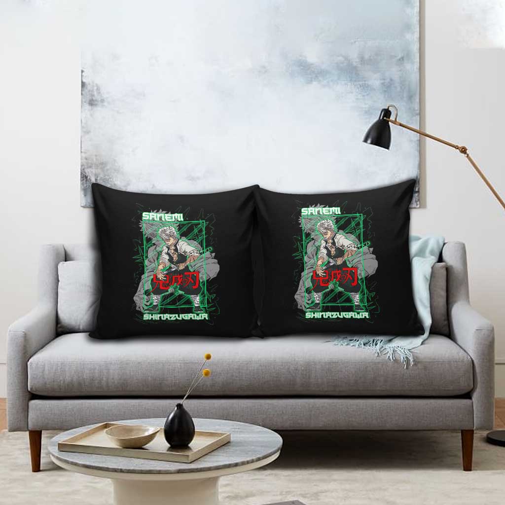 Shinazugawa Sanemi Demon Slayer Pillow Cover with Green and Black Grid Style Design - The Mazicc