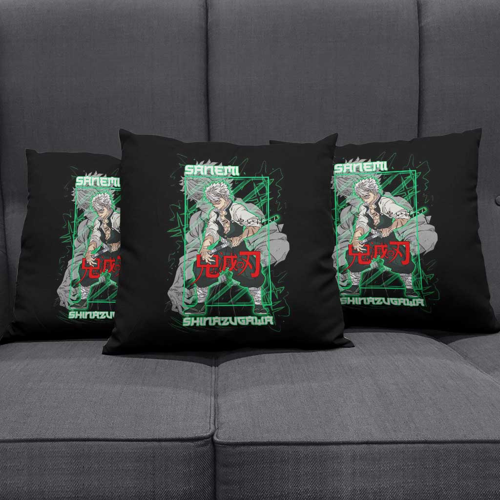 Shinazugawa Sanemi Demon Slayer Pillow Cover with Green and Black Grid Style Design - The Mazicc