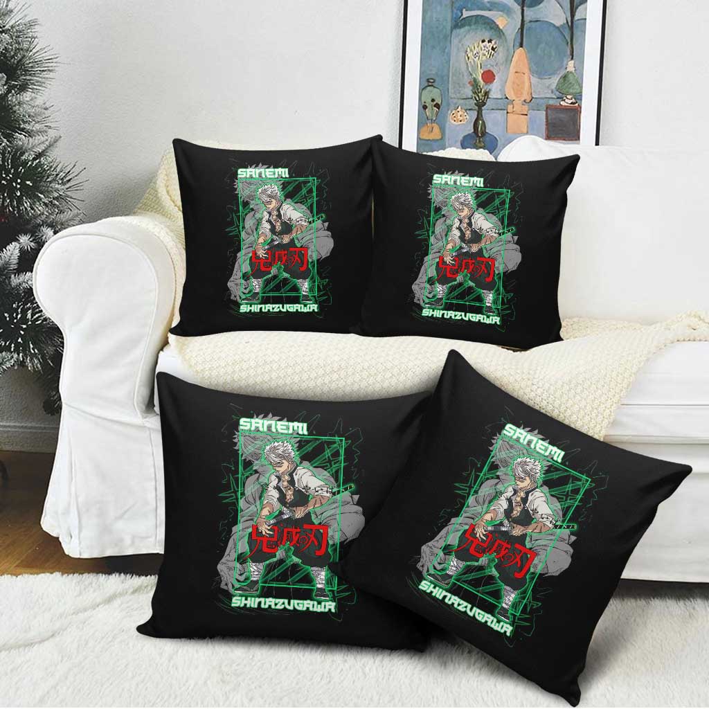 Shinazugawa Sanemi Demon Slayer Pillow Cover with Green and Black Grid Style Design - The Mazicc