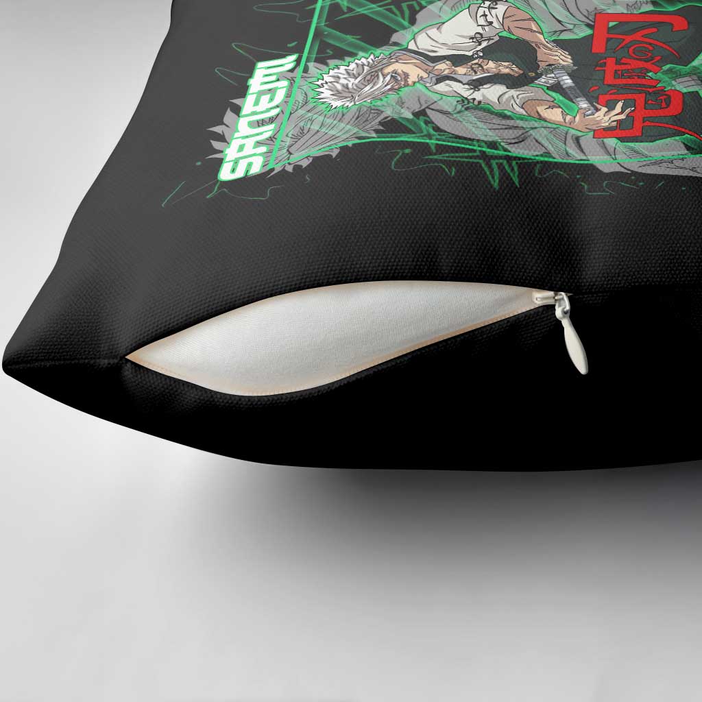 Shinazugawa Sanemi Demon Slayer Pillow Cover with Green and Black Grid Style Design - The Mazicc