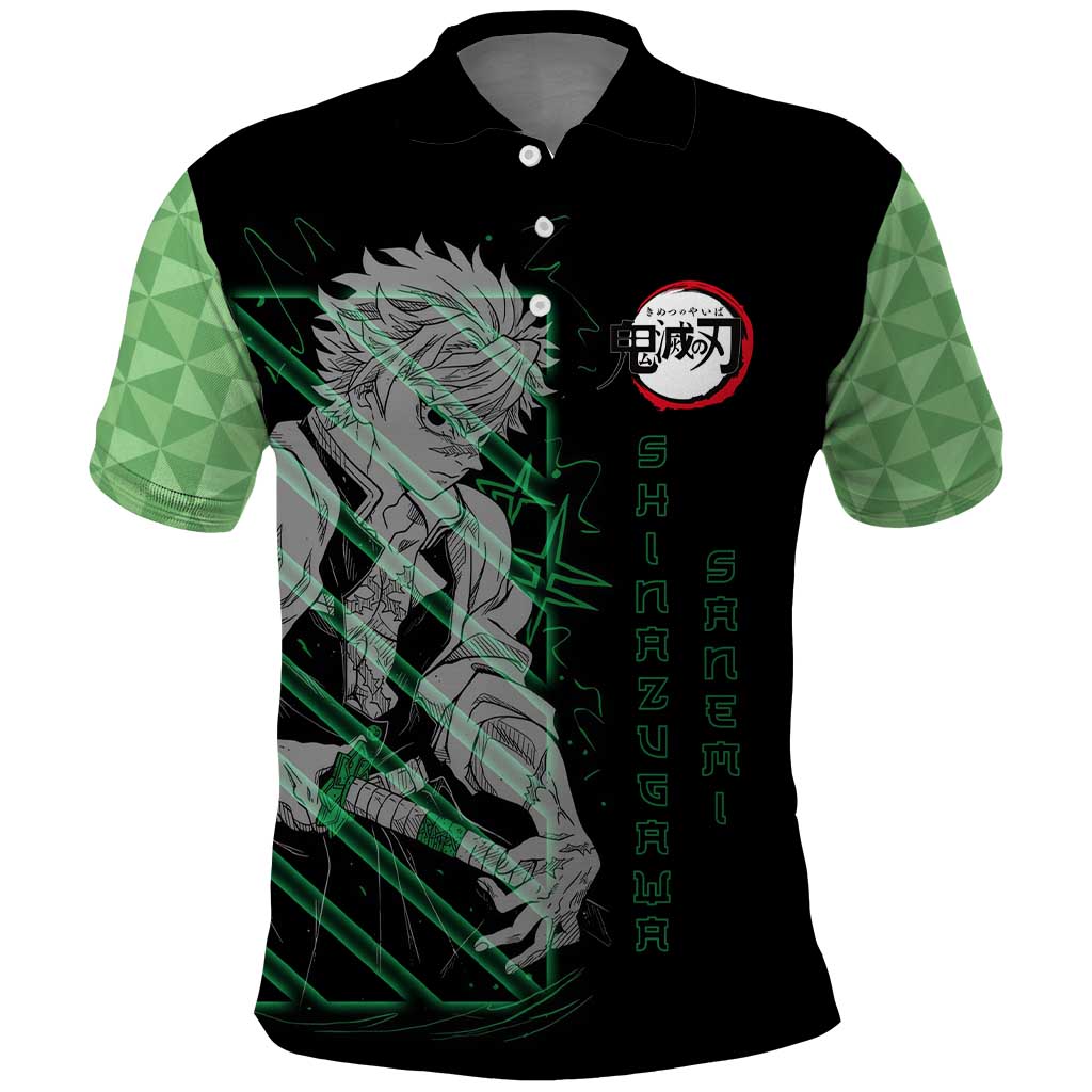 Shinazugawa Sanemi Demon Slayer Polo Shirt with Green and Black Grid Style Design - The Mazicc