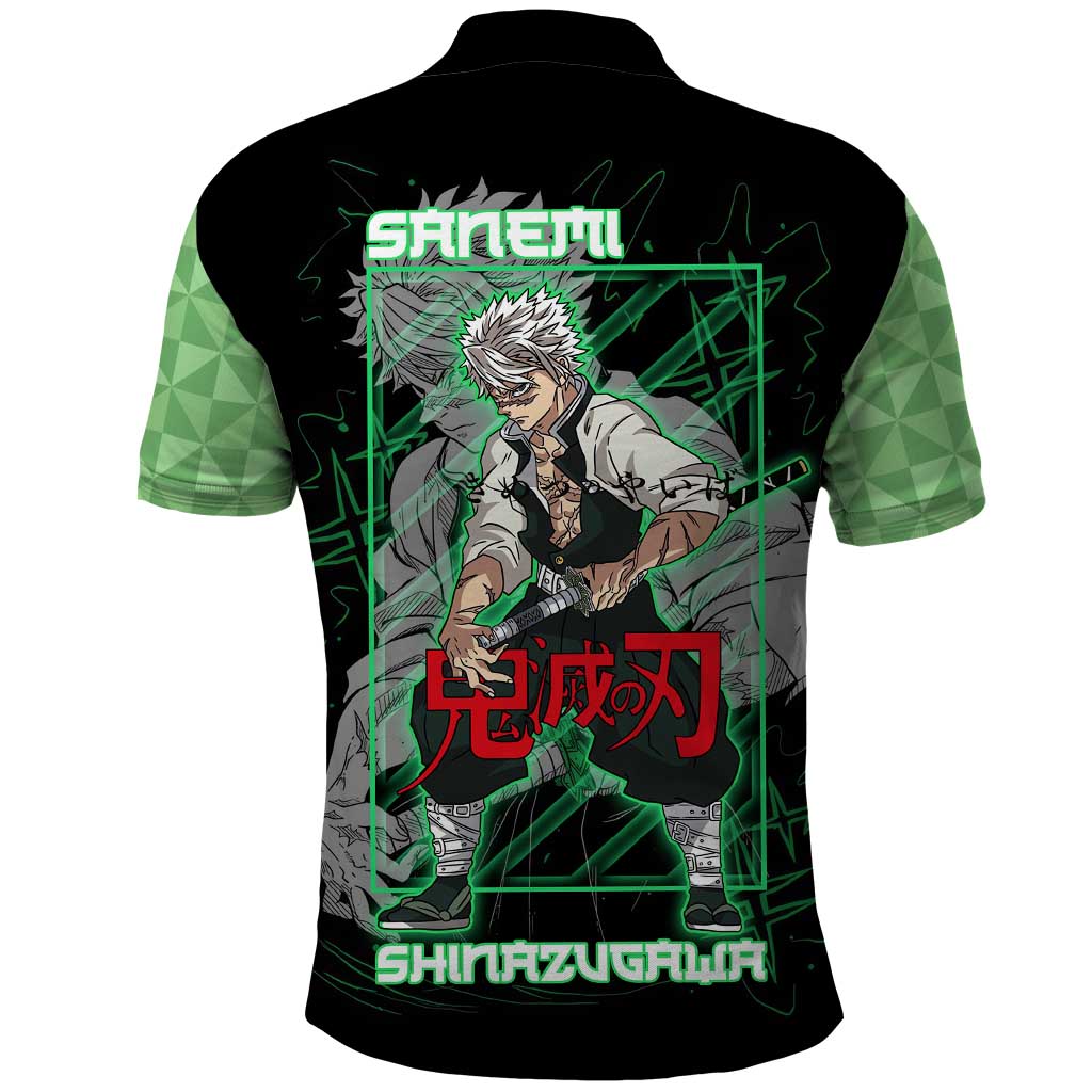 Shinazugawa Sanemi Demon Slayer Polo Shirt with Green and Black Grid Style Design - The Mazicc