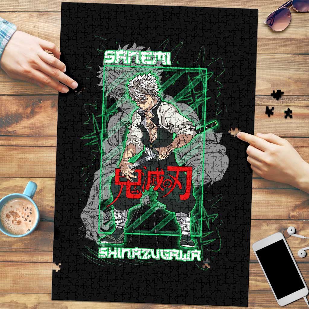 Shinazugawa Sanemi Demon Slayer Puzzle with Green and Black Grid Style Design - The Mazicc