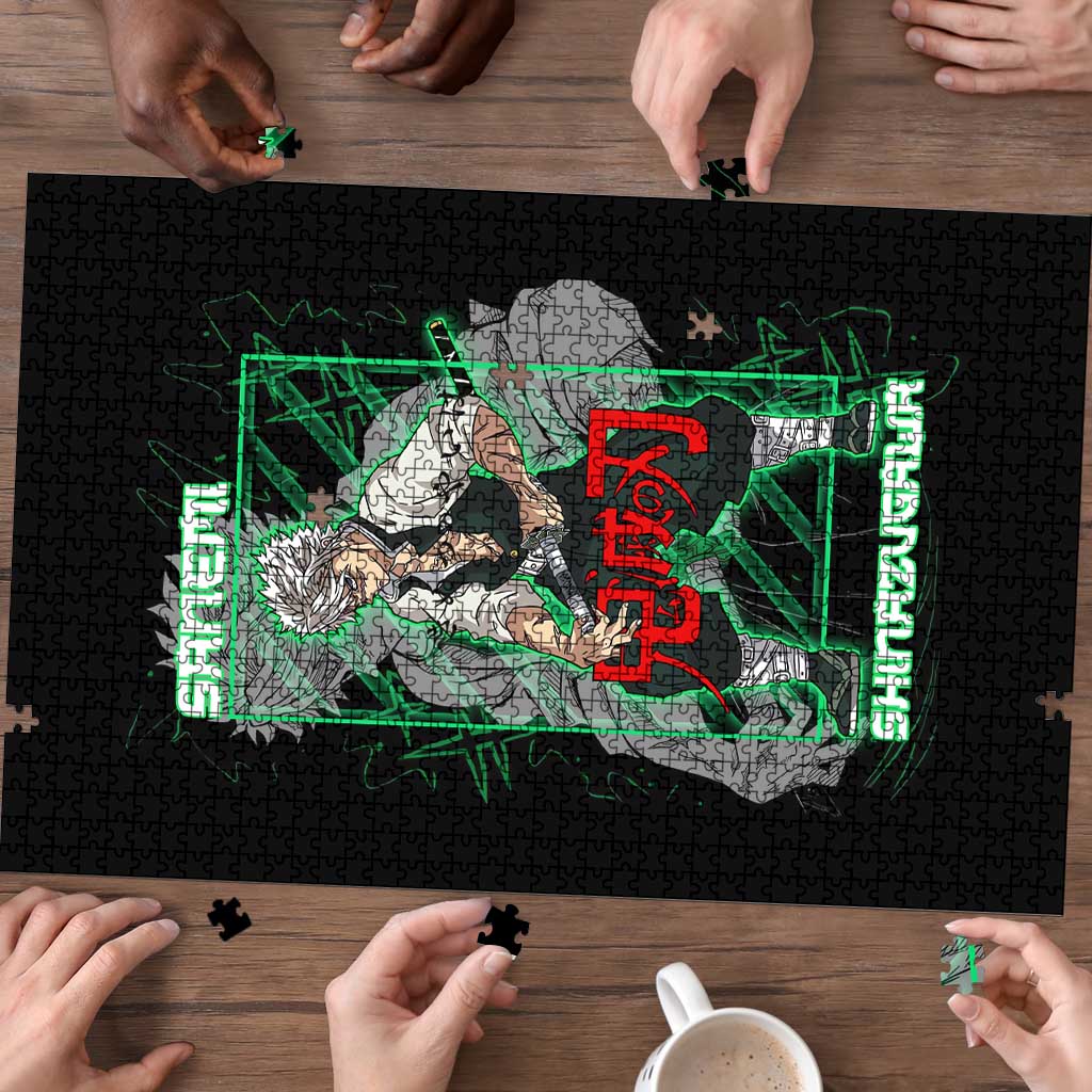 Shinazugawa Sanemi Demon Slayer Puzzle with Green and Black Grid Style Design - The Mazicc