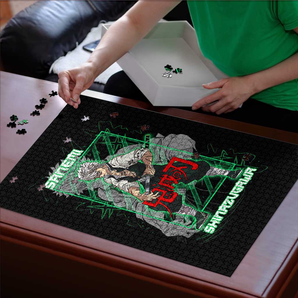 Shinazugawa Sanemi Demon Slayer Puzzle with Green and Black Grid Style Design - The Mazicc