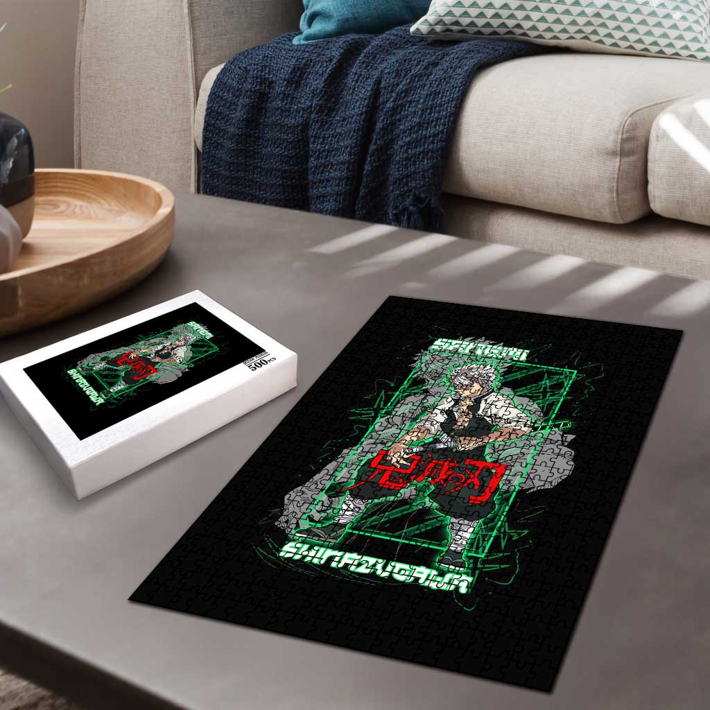 Shinazugawa Sanemi Demon Slayer Puzzle with Green and Black Grid Style Design - The Mazicc