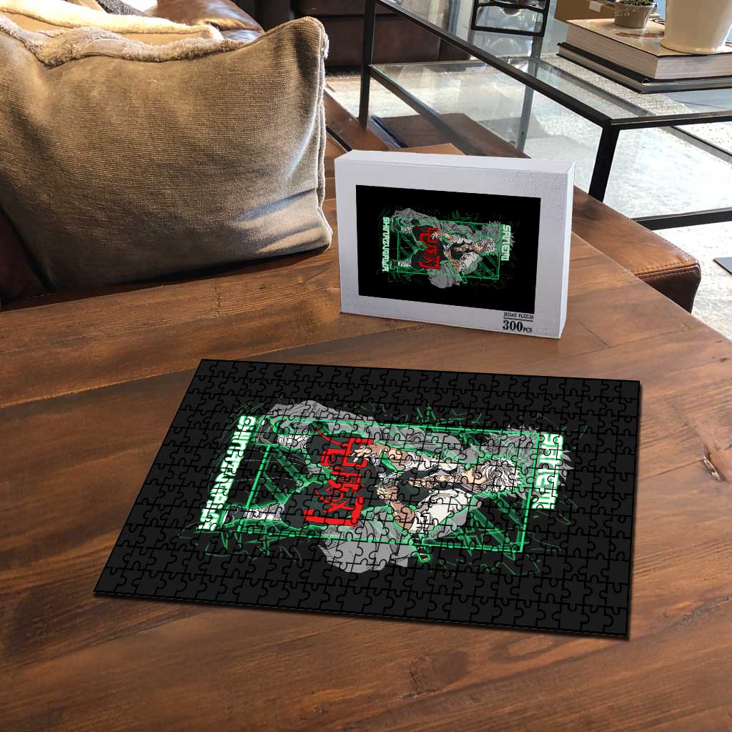 Shinazugawa Sanemi Demon Slayer Puzzle with Green and Black Grid Style Design - The Mazicc