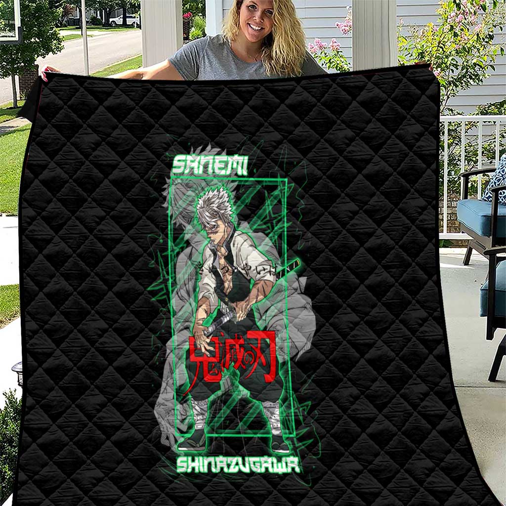 Shinazugawa Sanemi Demon Slayer Quilt with Green and Black Grid Style Design - The Mazicc