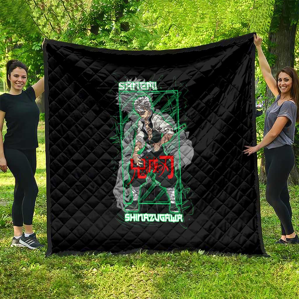Shinazugawa Sanemi Demon Slayer Quilt with Green and Black Grid Style Design - The Mazicc