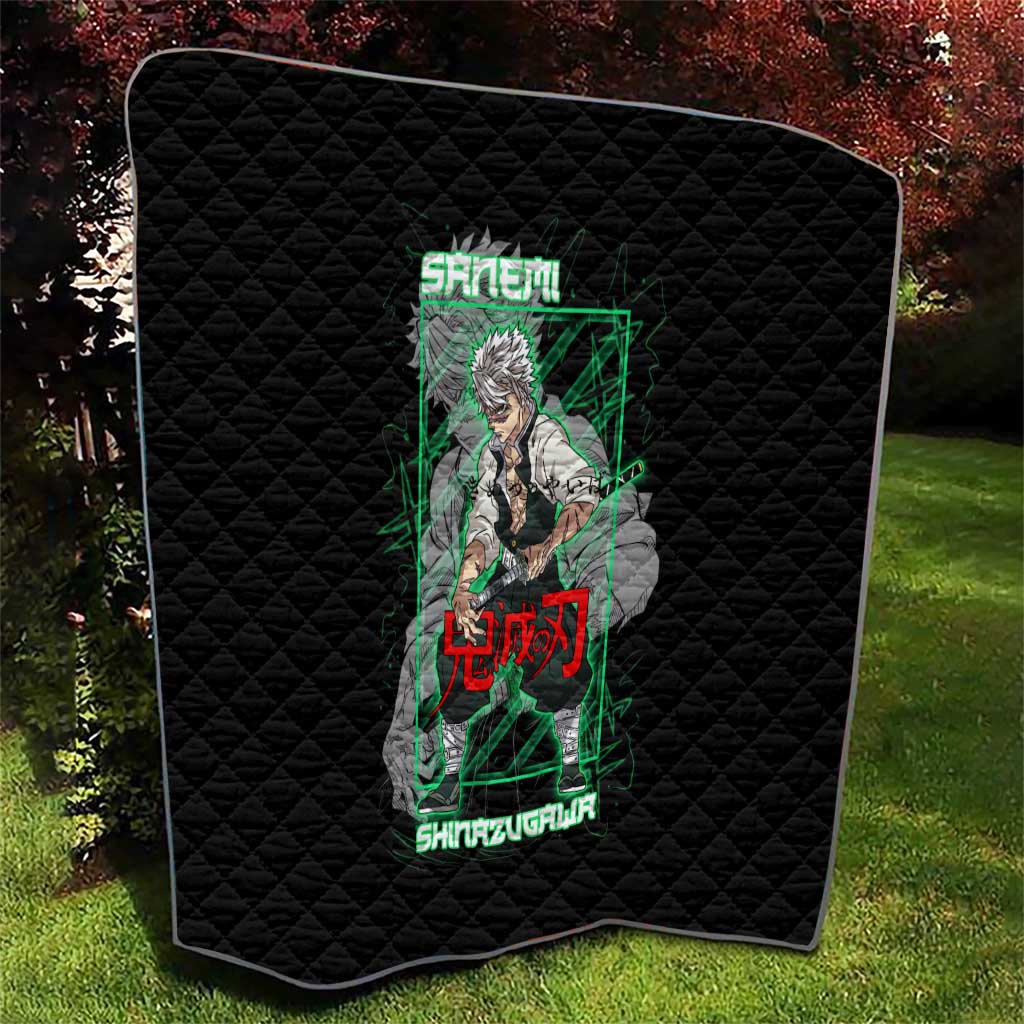 Shinazugawa Sanemi Demon Slayer Quilt with Green and Black Grid Style Design - The Mazicc
