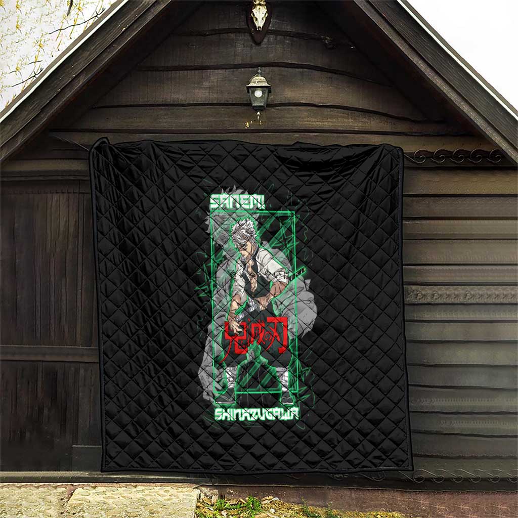 Shinazugawa Sanemi Demon Slayer Quilt with Green and Black Grid Style Design - The Mazicc
