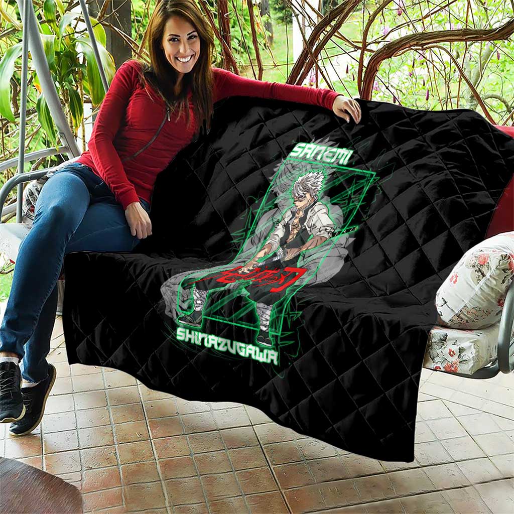 Shinazugawa Sanemi Demon Slayer Quilt with Green and Black Grid Style Design - The Mazicc