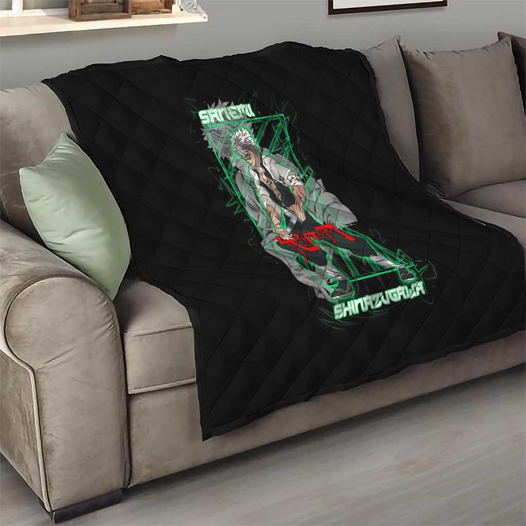 Shinazugawa Sanemi Demon Slayer Quilt with Green and Black Grid Style Design - The Mazicc