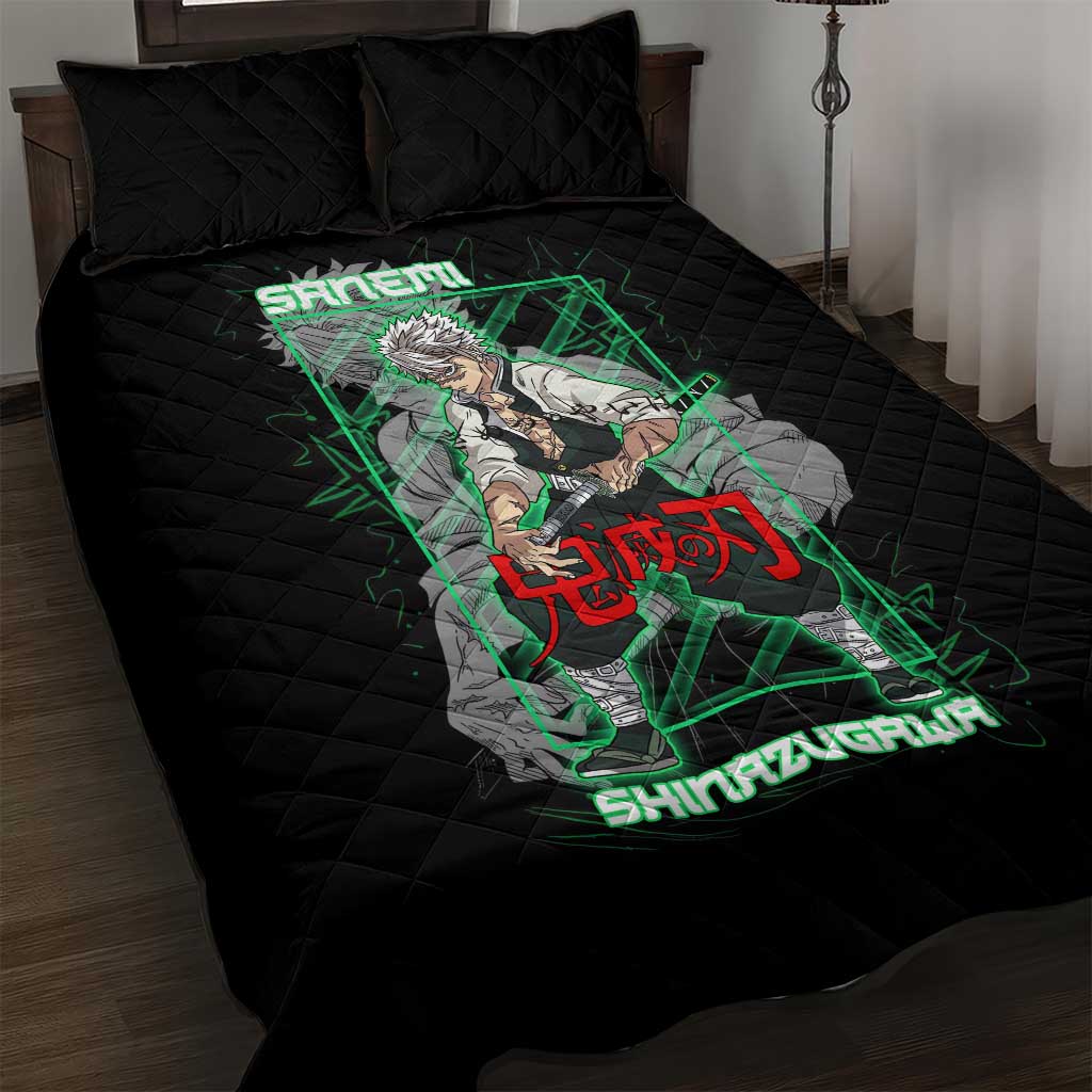 Shinazugawa Sanemi Demon Slayer Quilt Bed Set with Green and Black Grid Style Design - The Mazicc