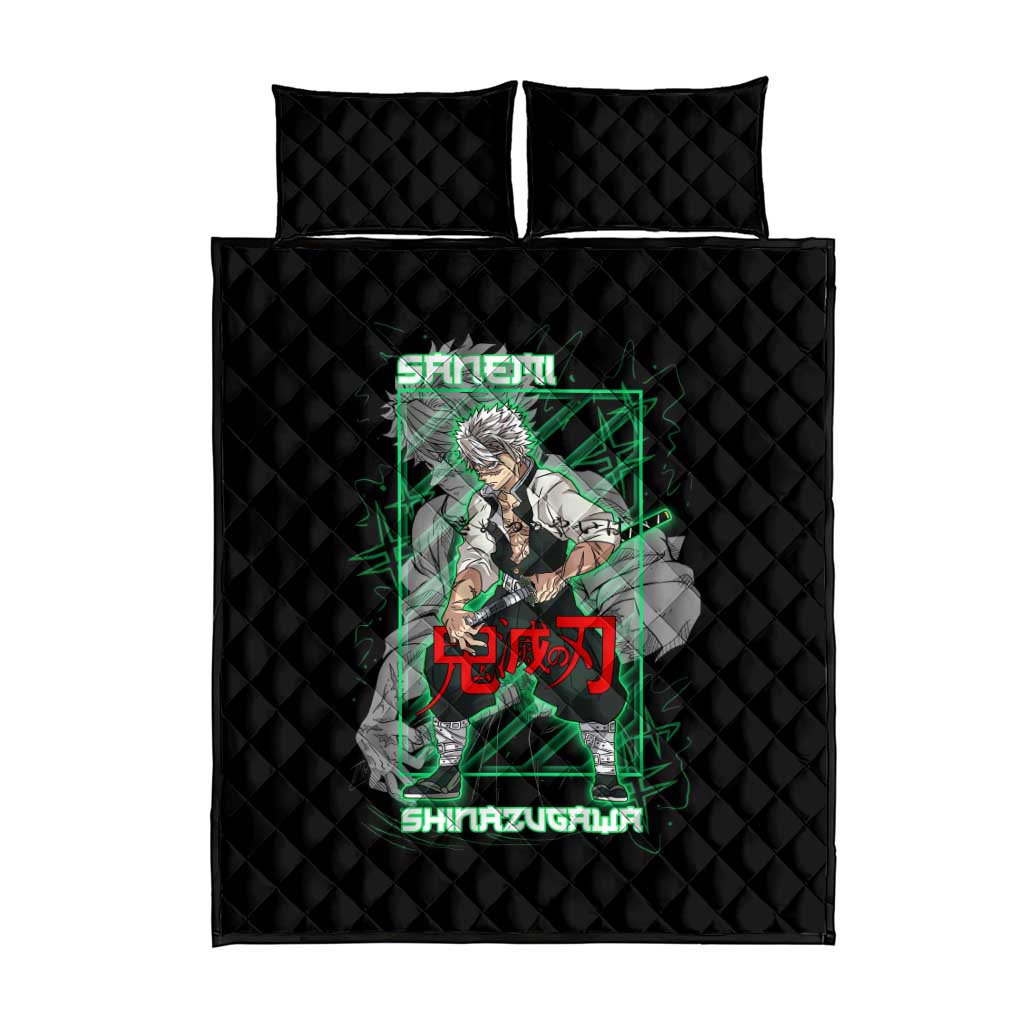 Shinazugawa Sanemi Demon Slayer Quilt Bed Set with Green and Black Grid Style Design - The Mazicc