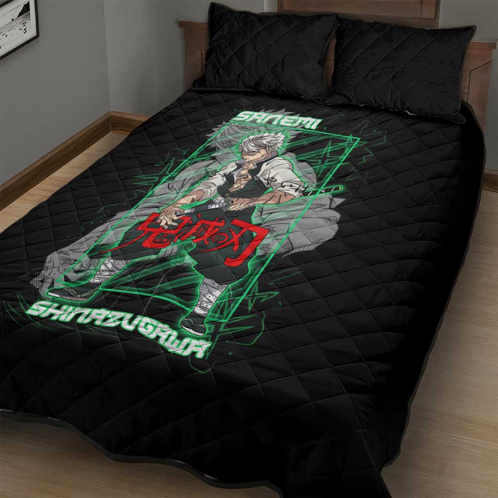 Shinazugawa Sanemi Demon Slayer Quilt Bed Set with Green and Black Grid Style Design - The Mazicc