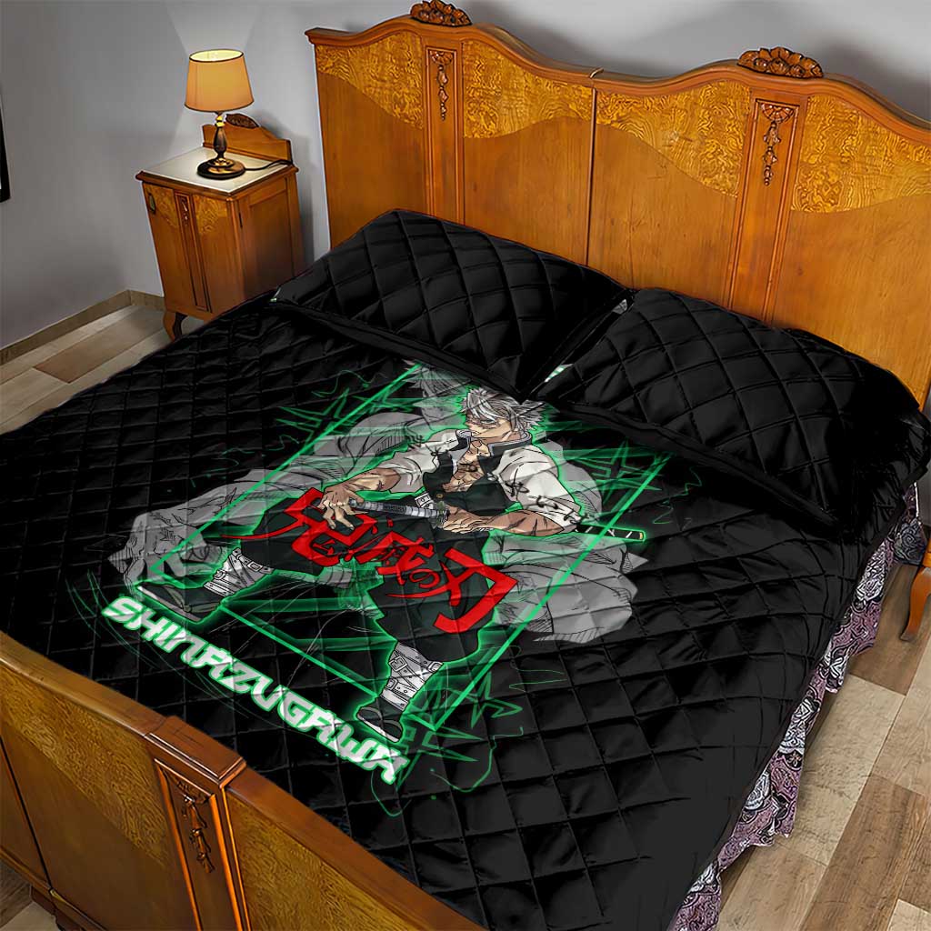 Shinazugawa Sanemi Demon Slayer Quilt Bed Set with Green and Black Grid Style Design - The Mazicc
