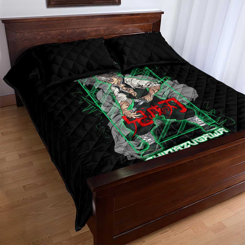 Shinazugawa Sanemi Demon Slayer Quilt Bed Set with Green and Black Grid Style Design - The Mazicc