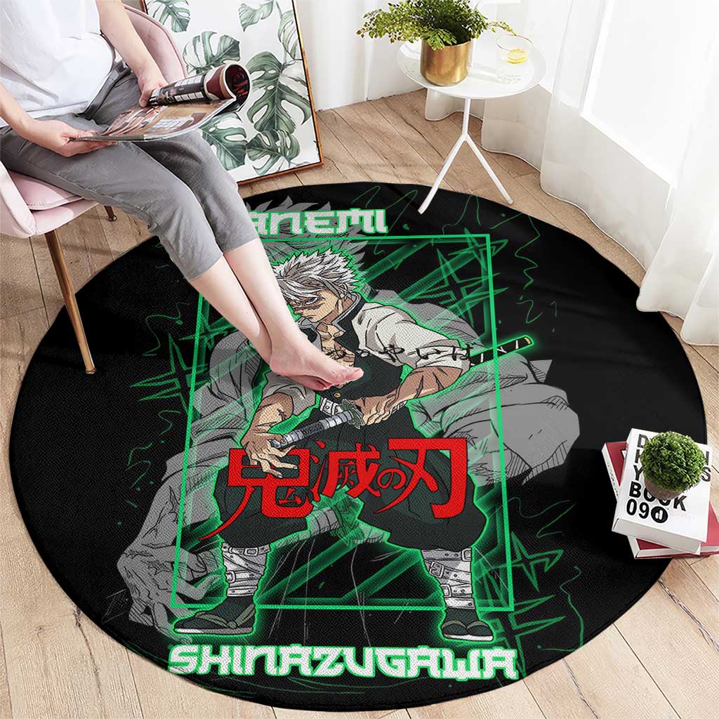 Shinazugawa Sanemi Demon Slayer Round Carpet with Green and Black Grid Style Design - The Mazicc