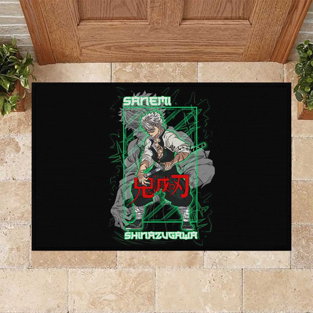 Shinazugawa Sanemi Demon Slayer Rubber Doormat with Green and Black Grid Style Design - The Mazicc