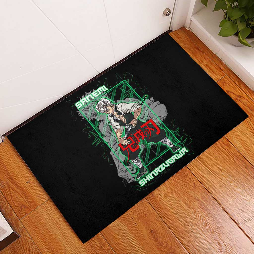 Shinazugawa Sanemi Demon Slayer Rubber Doormat with Green and Black Grid Style Design - The Mazicc