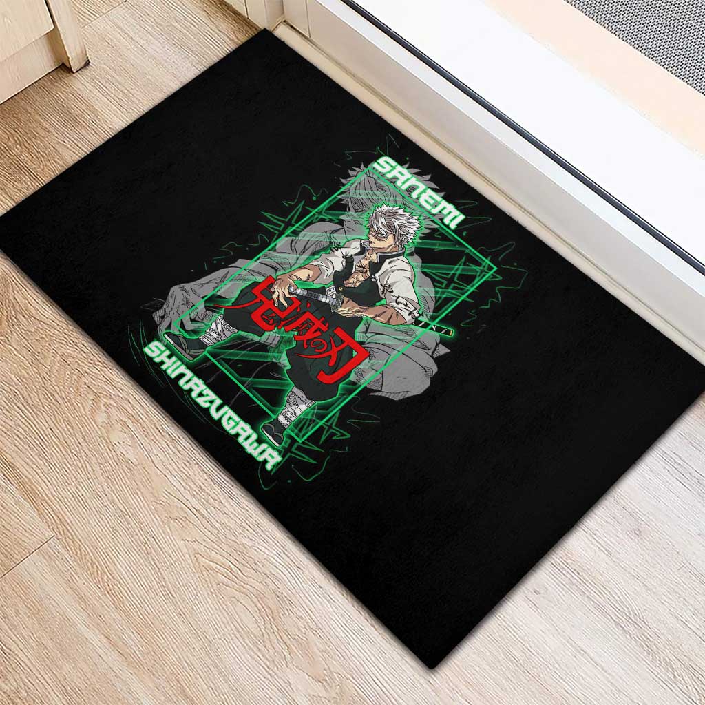 Shinazugawa Sanemi Demon Slayer Rubber Doormat with Green and Black Grid Style Design - The Mazicc